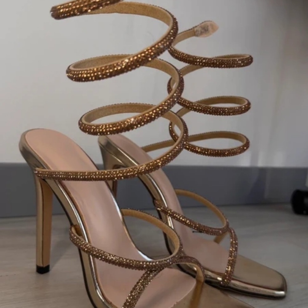 SHEIN Gold Spiral Strap Heels